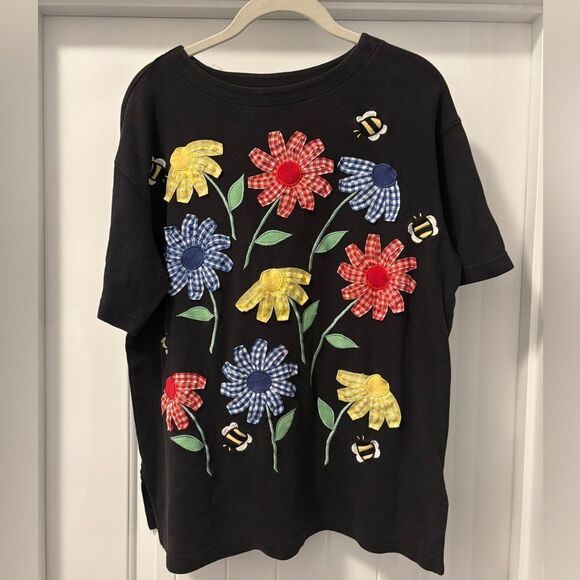 Bechamel Petites Women’s Vintage Floral Embroidered Bees Tee Shirt Size Small - Picture 1 of 5